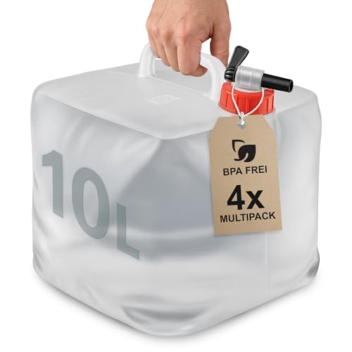 BAUBAR 4er Set 10L Faltbarer Wasserkanister mit Hahn - BPA-Frei &...
