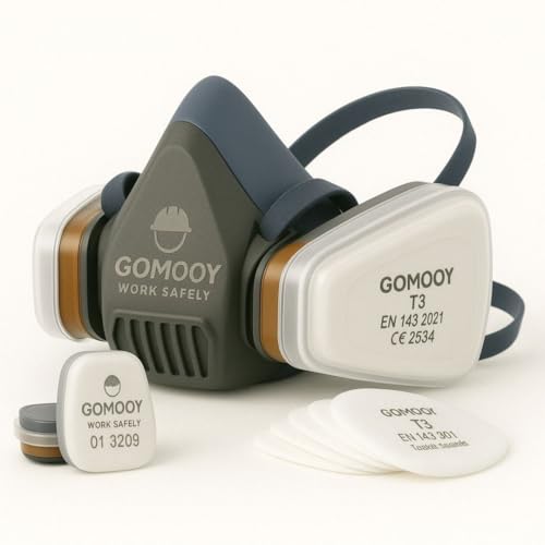 Gomooy Atemschutzmaske Gasmaske Doppelfilter | NEU DESIGN 8 ERSATZ...