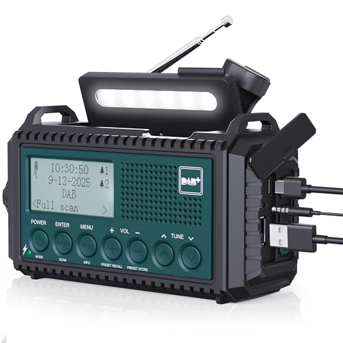 Kurbelradio DAB/DAB+/UKW, Baustellenradio Radio Batteriebetrieben,...