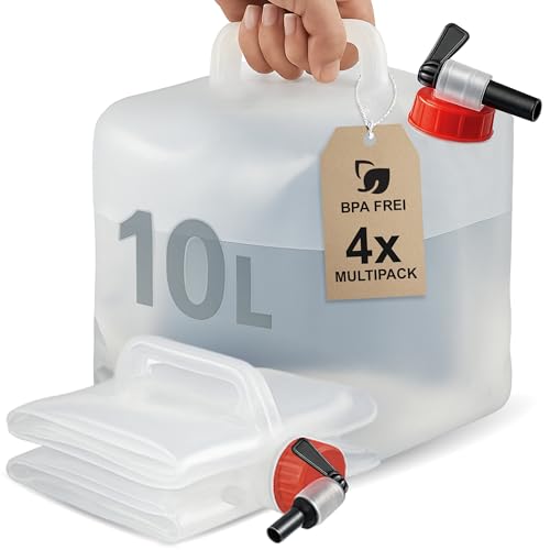 BAUBAR 4er Set 10L Faltbarer Wasserkanister mit Hahn - BPA-Frei &...