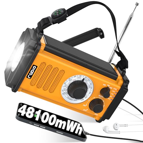 48100mWh/13000mAh Solar Kurbel Notfall Radio, 5-Wege Tragbare AM FM...