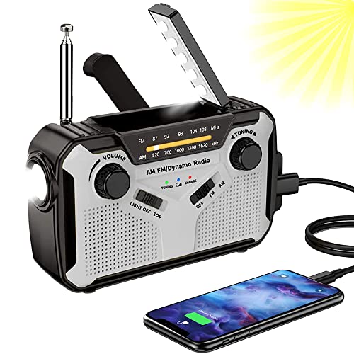 Solar Radio, AM/FM Tragbar Kurbelradio Dynamo Notfallradio mit 4000mAh...