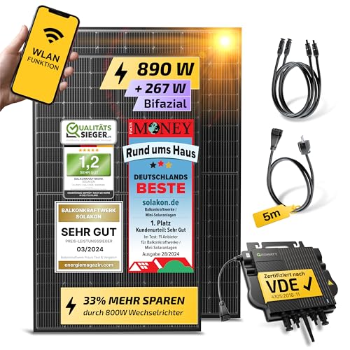 Solakon® 900W Balkonkraftwerk - Balkonkraftwerk 800W komplett...