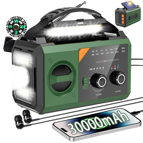 Bluetooth Kurbelradio mit Handyladefunktion Solar, AM/FM Solar Radio 3...