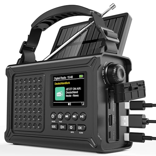 12000mAh Kurbelradio | DAB/DAB+/UKW mit Bluetooth 5.0 | Notfallradio...
