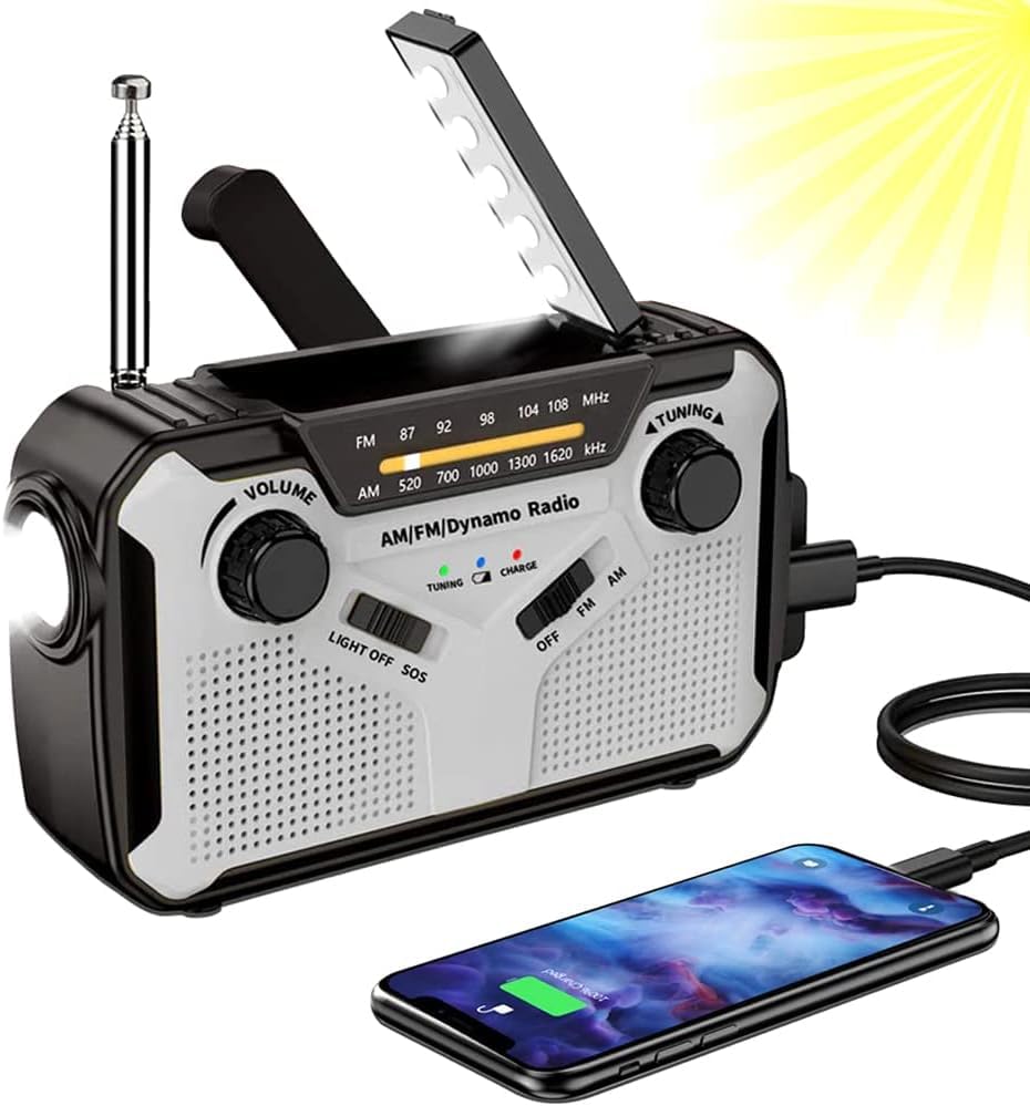 Solar Radio, AM/FM Tragbar Kurbelradio Dynamo Notfallradio mit 4000mAh...